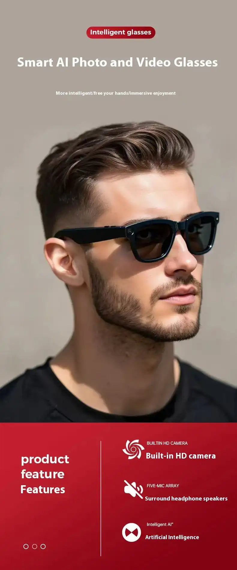 M01 Intelligent Video Glasses with HD Camera & AI Translation